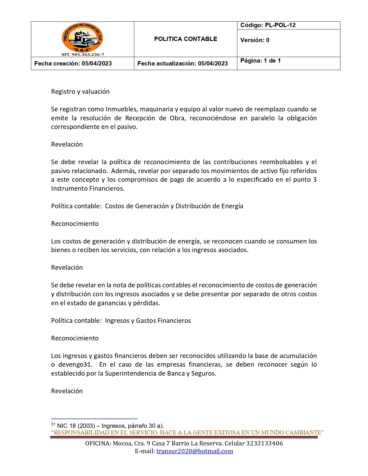 Política Contable 13