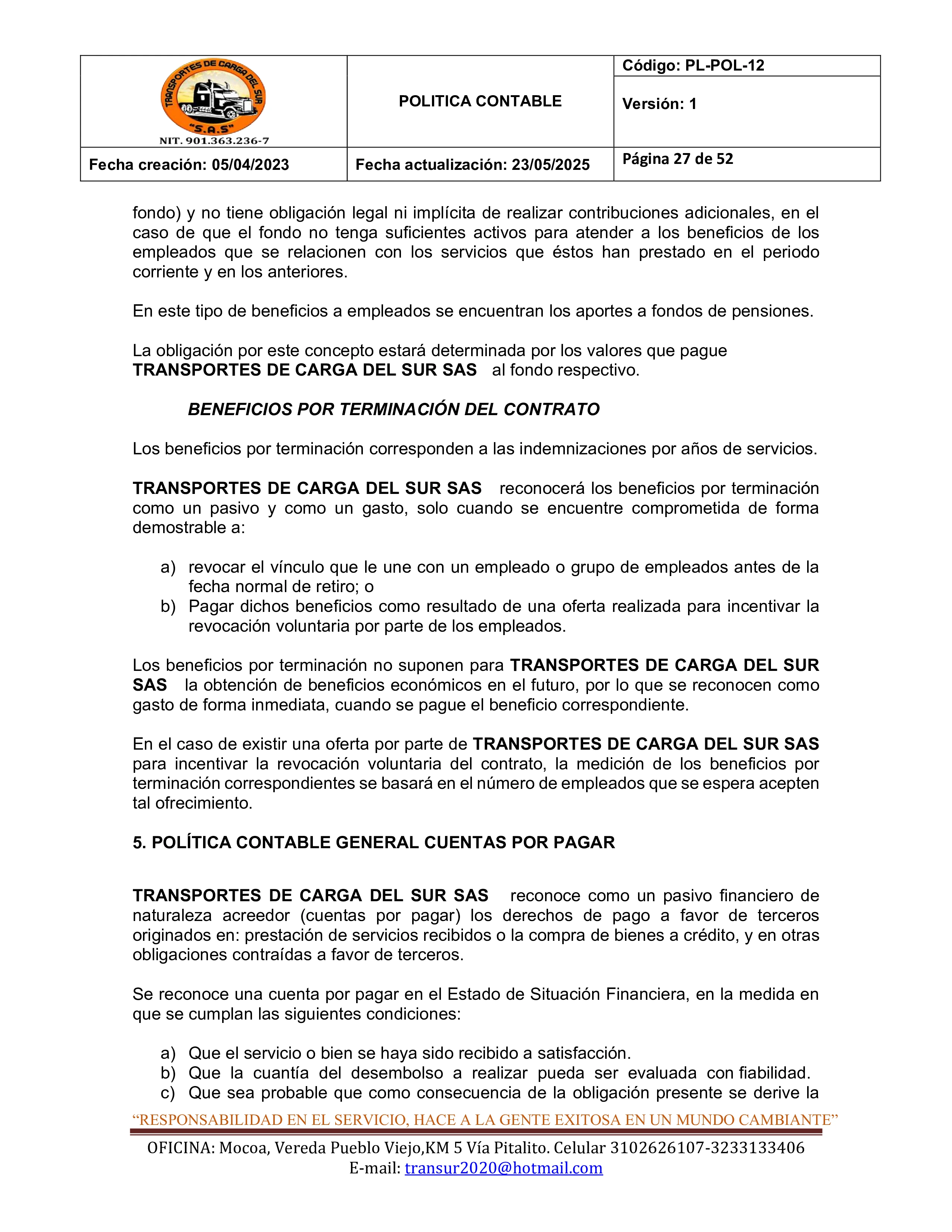 Política Contable 27