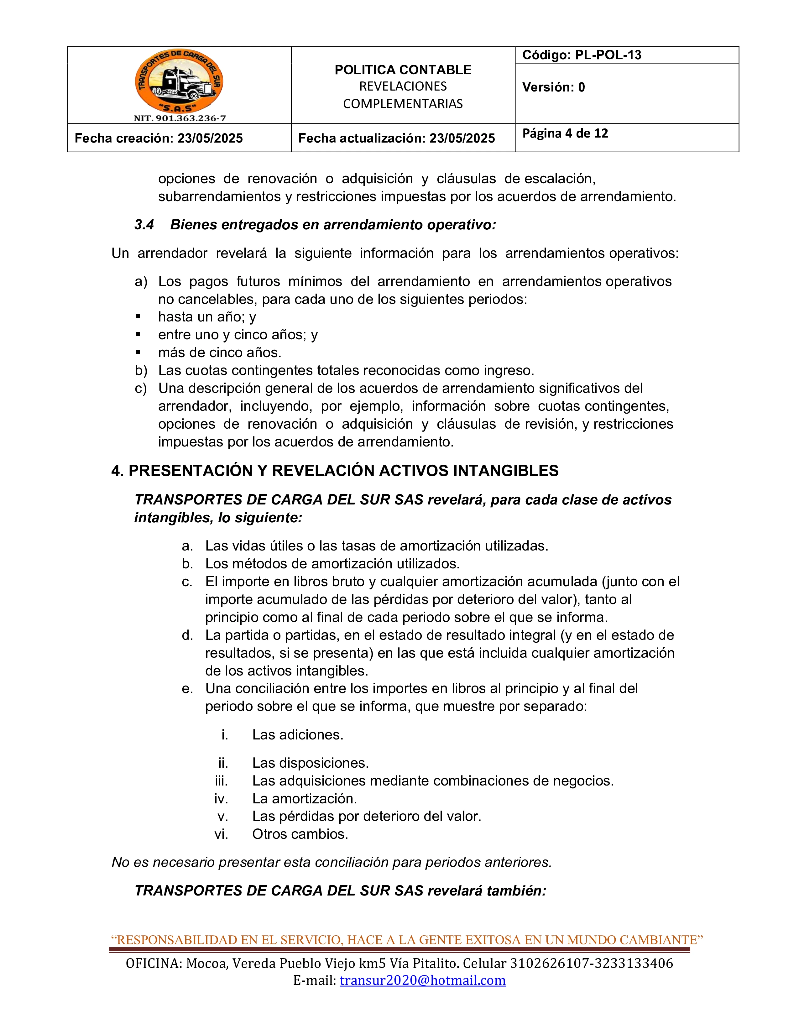 Política Contable Revelaciones Complementarias 4
