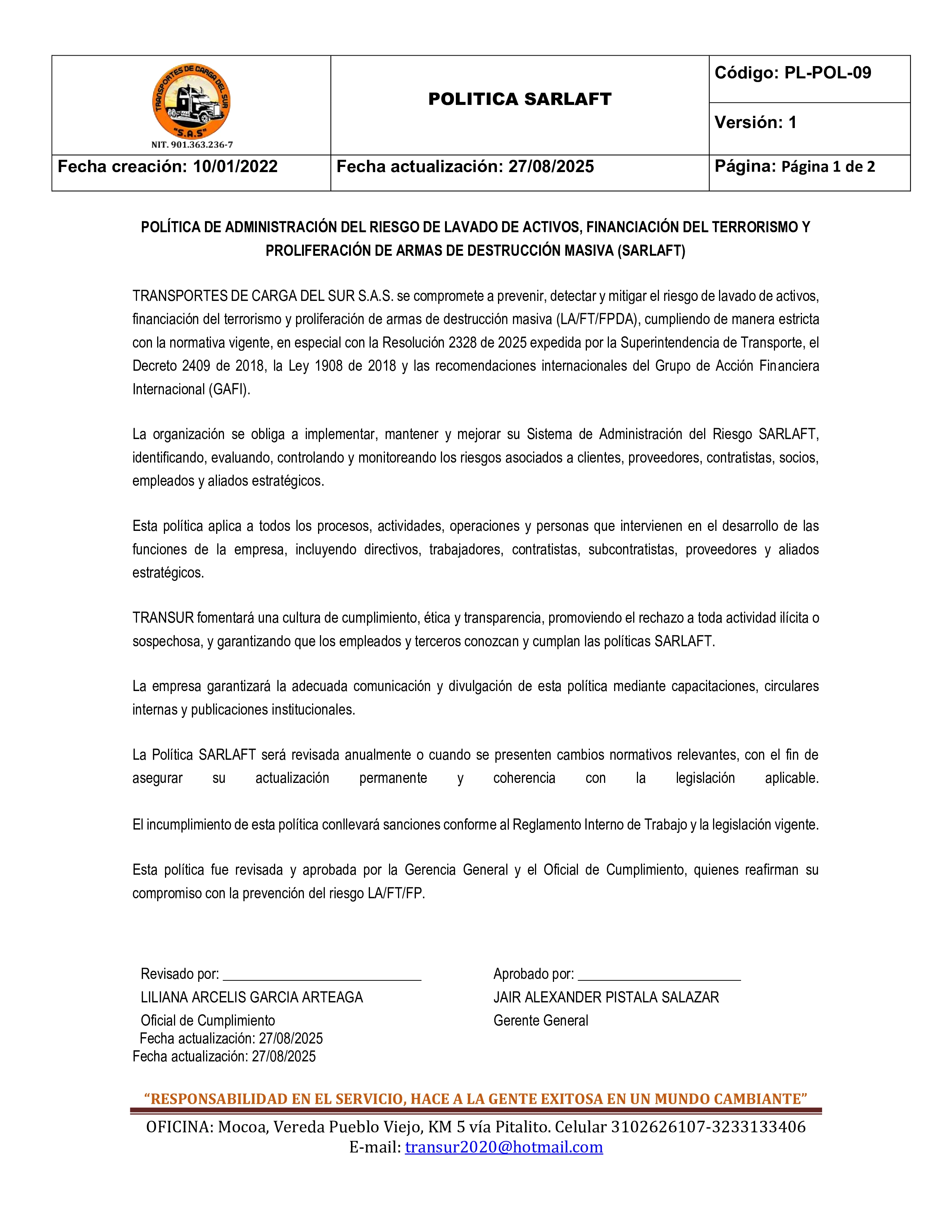 Política SARLAFT - Imagen 1