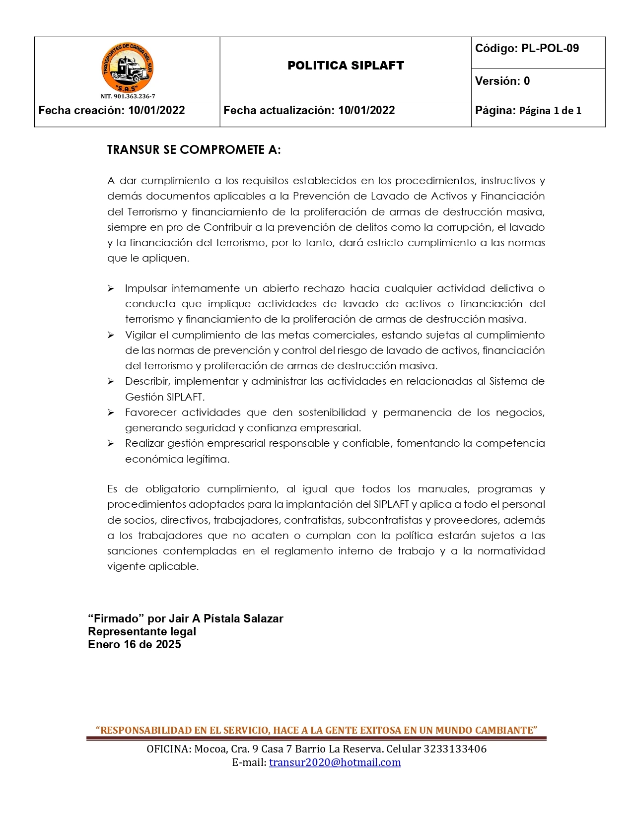 Política SIPLAFT