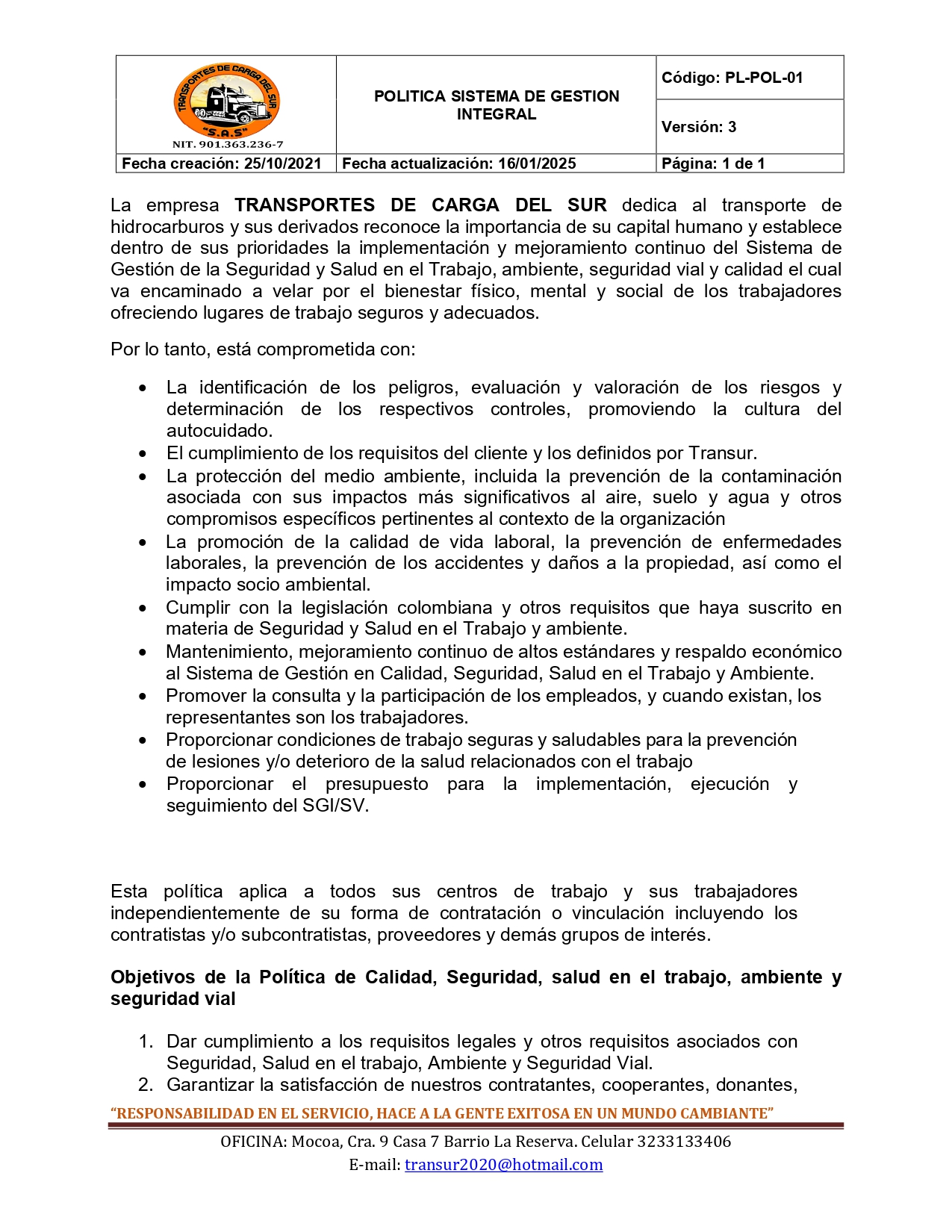 Política Sistema de Gestión Integral - Imagen 1